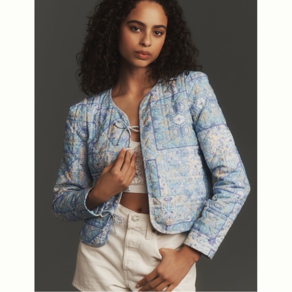Anthropologie Jackets & Blazers - Anthropologie Left-Coast Bow-Front Linen Quilted Lady Jacket DOLAN